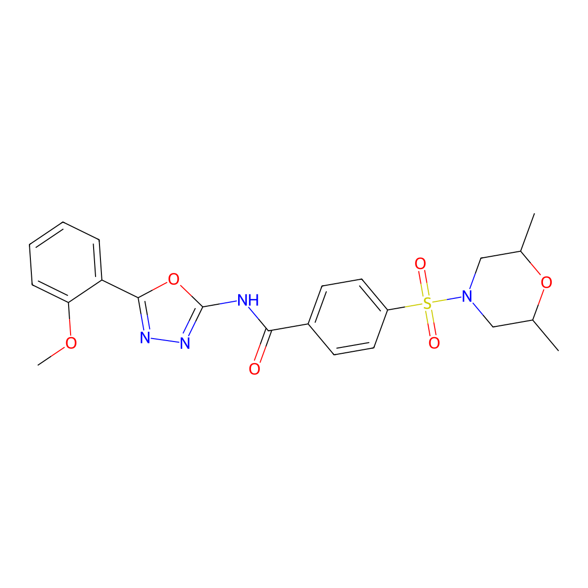 4-((2,6-dimethylmorpholino)sulfonyl)-N-(5-(2-methoxyphenyl)-1,3,4-oxadiazol-2-yl)benzamide molecular structure, CAS 533869-72-6