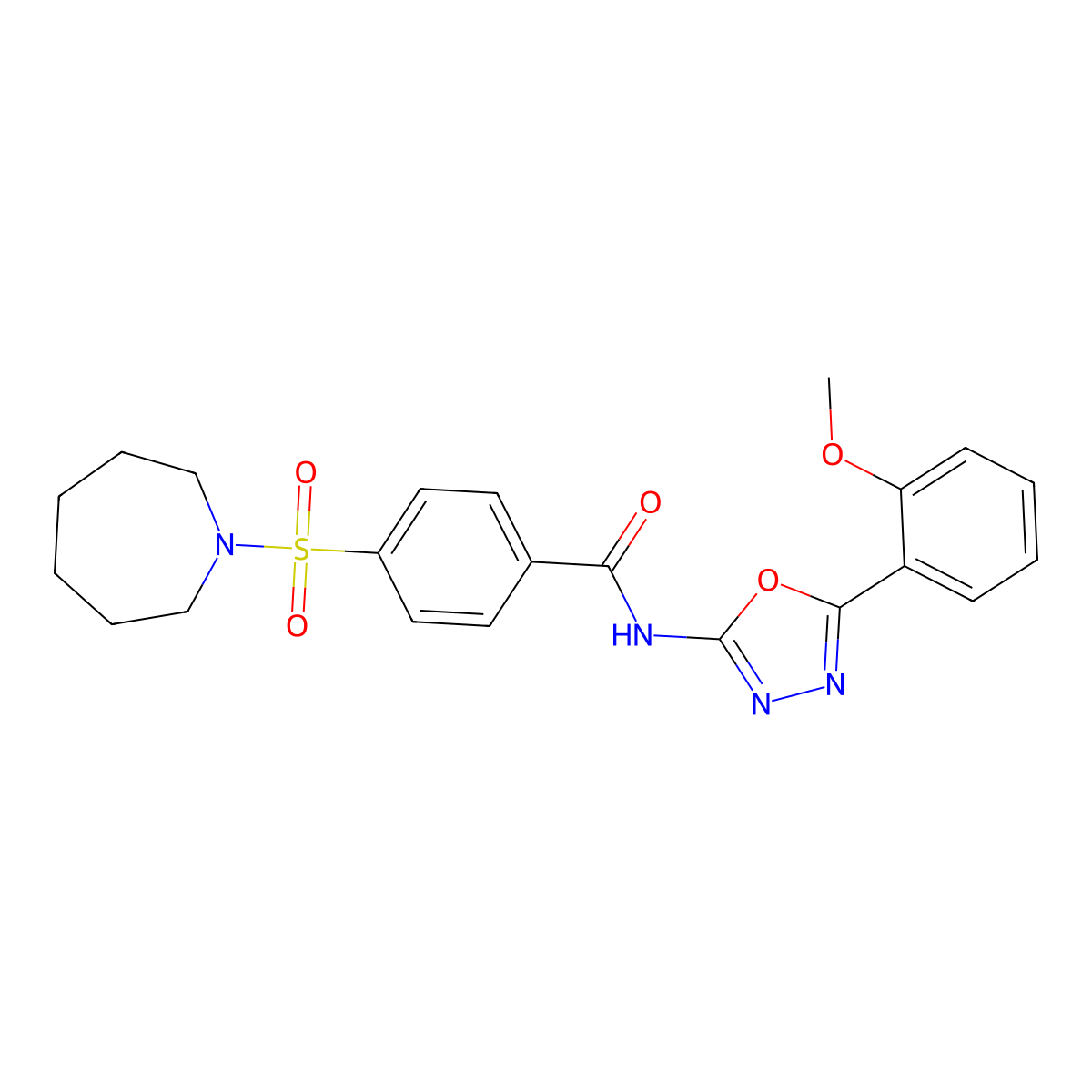 4-(azepan-1-ylsulfonyl)-N-(5-(2-methoxyphenyl)-1,3,4-oxadiazol-2-yl)benzamide molecular structure, CAS 533869-75-9