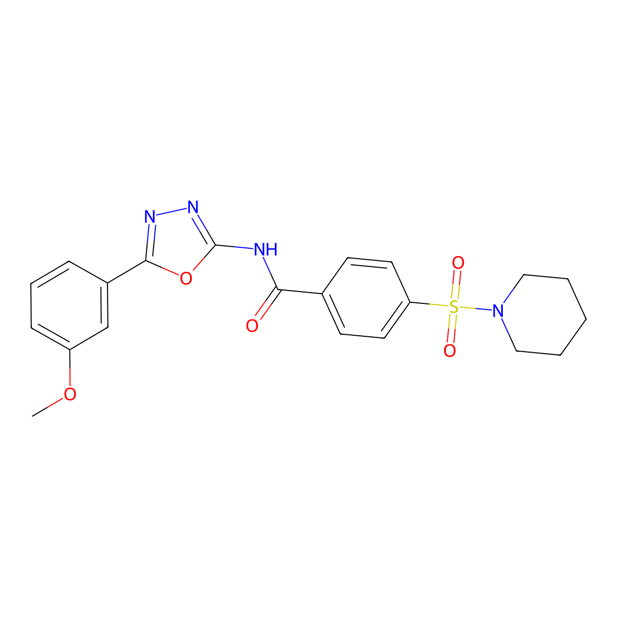 N-(5-(3-methoxyphenyl)-1,3,4-oxadiazol-2-yl)-4-(piperidin-1-ylsulfonyl)benzamide molecular structure, CAS 533869-92-0