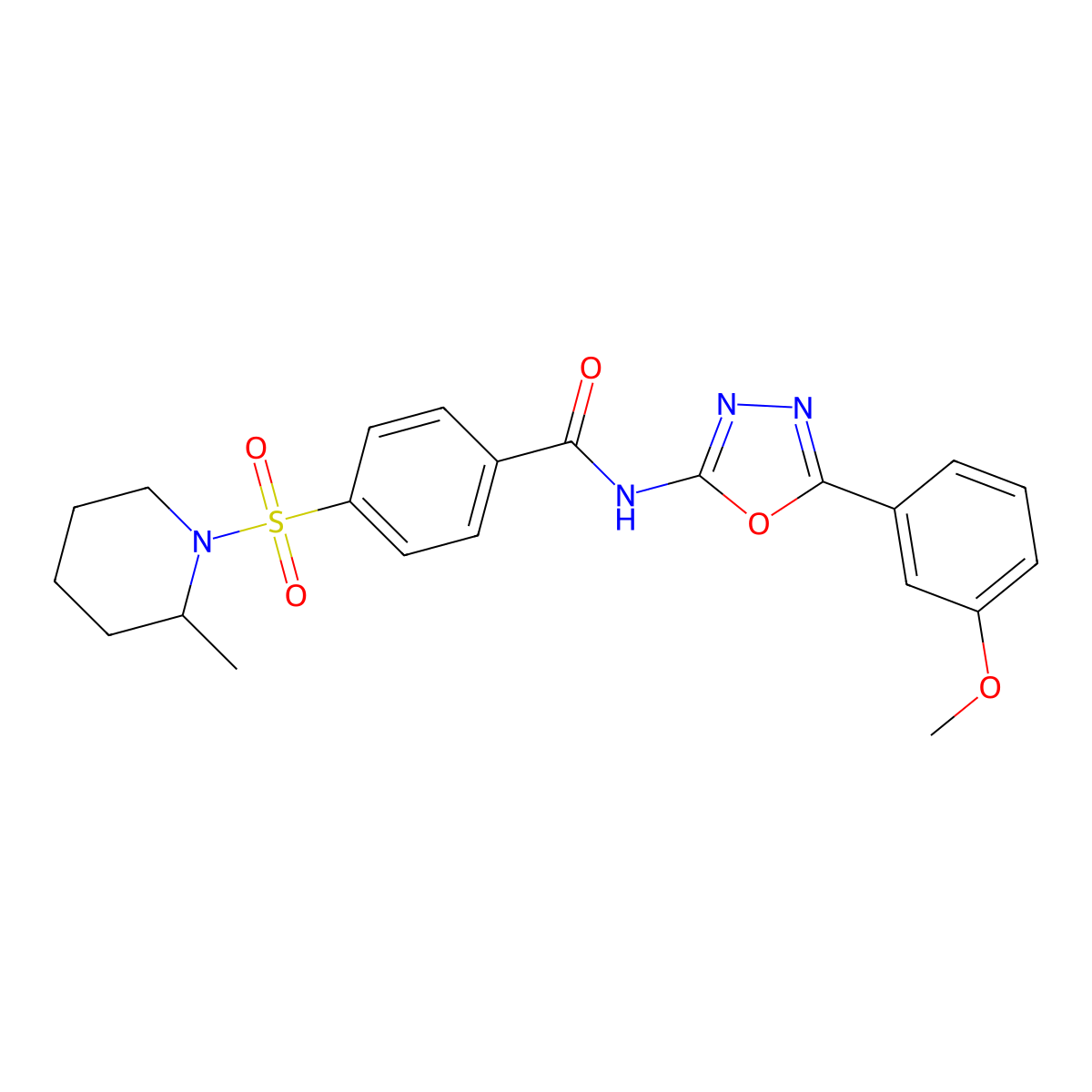 N-(5-(3-methoxyphenyl)-1,3,4-oxadiazol-2-yl)-4-((2-methylpiperidin-1-yl)sulfonyl)benzamide molecular structure, CAS 533869-93-1