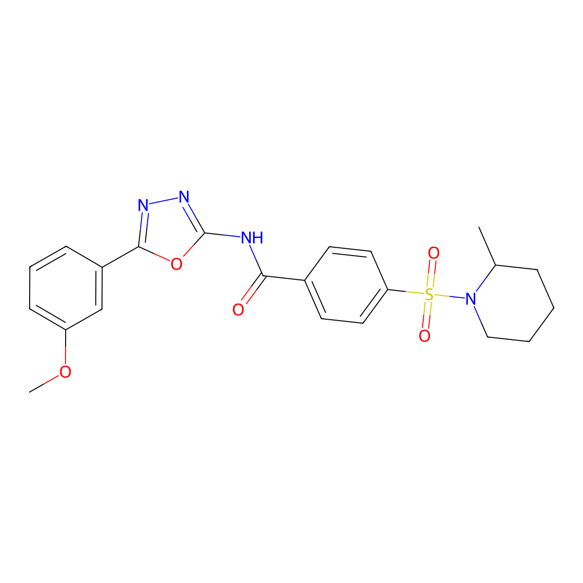 N-(5-(3-methoxyphenyl)-1,3,4-oxadiazol-2-yl)-4-((2-methylpiperidin-1-yl)sulfonyl)benzamide molecular structure, CAS 533869-93-1