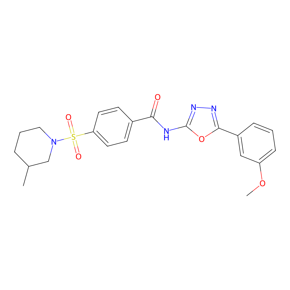 N-(5-(3-methoxyphenyl)-1,3,4-oxadiazol-2-yl)-4-((3-methylpiperidin-1-yl)sulfonyl)benzamide molecular structure, CAS 533869-94-2
