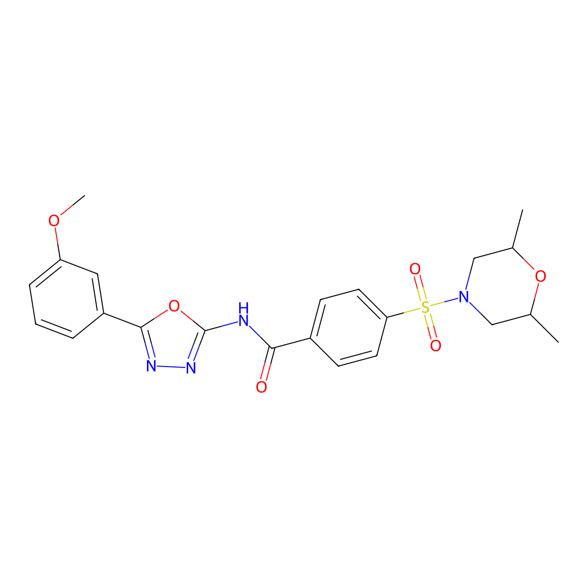 4-[(2,6-dimethylmorpholin-4-yl)sulfonyl]-N-[5-(3-methoxyphenyl)-1,3,4-oxadiazol-2-yl]benzamide molecular structure, CAS 533869-97-5