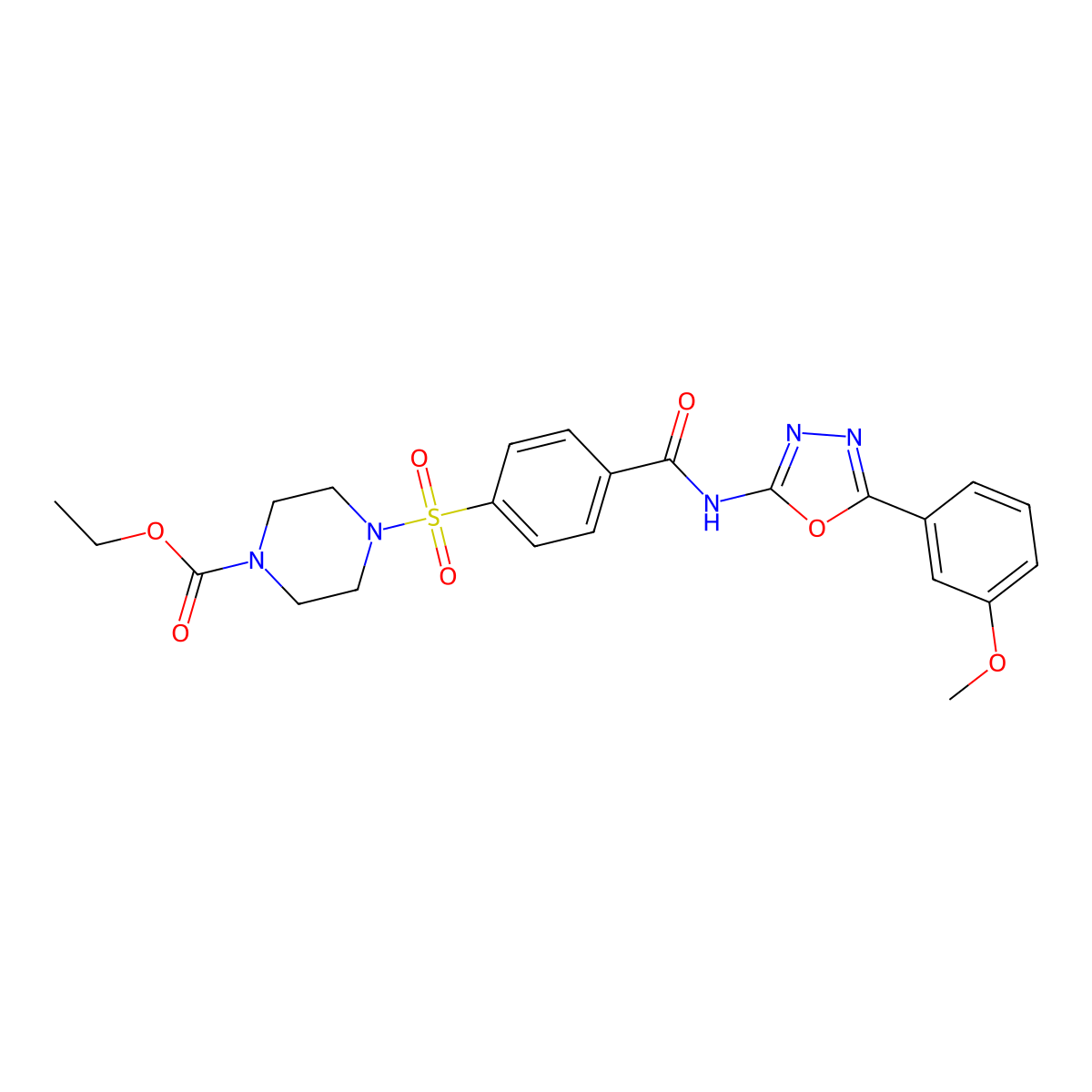 Ethyl 4-[4-[[5-(3-methoxyphenyl)-1,3,4-oxadiazol-2-yl]carbamoyl]phenyl]sulfonylpiperazine-1-carboxylate molecular structure, CAS 533869-99-7