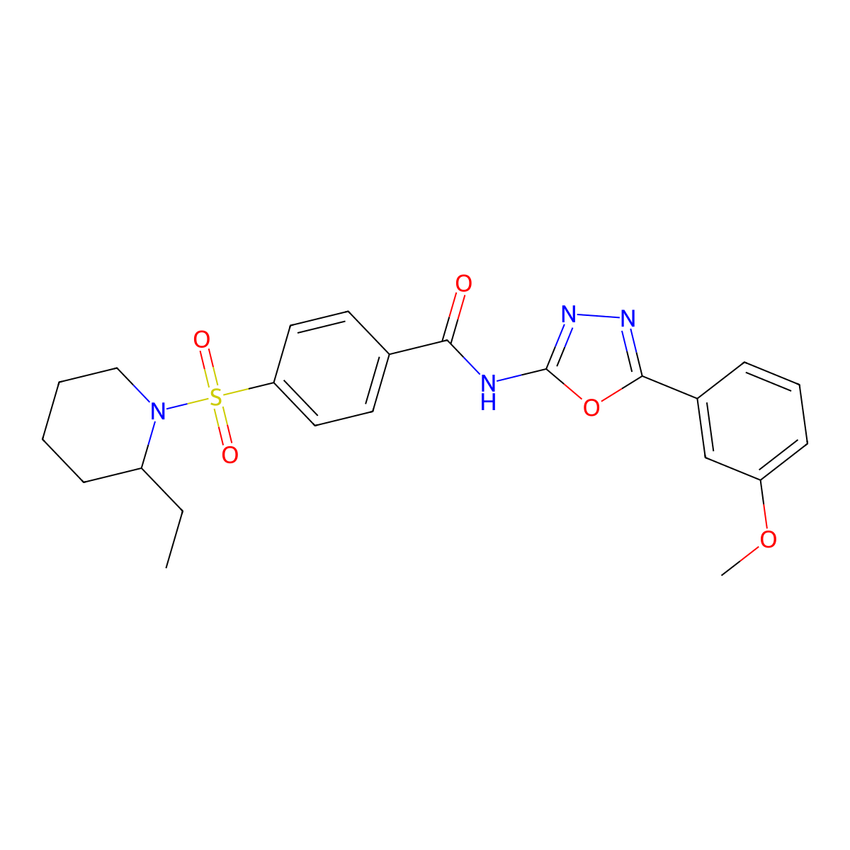 4-[(2-ethylpiperidin-1-yl)sulfonyl]-N-[5-(3-methoxyphenyl)-1,3,4-oxadiazol-2-yl]benzamide molecular structure, CAS 533870-09-6