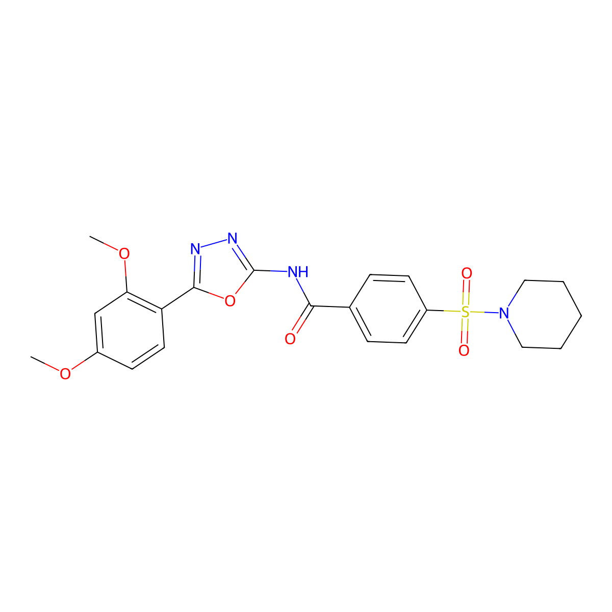 N-(5-(2,4-dimethoxyphenyl)-1,3,4-oxadiazol-2-yl)-4-(piperidin-1-ylsulfonyl)benzamide molecular structure, CAS 533870-27-8