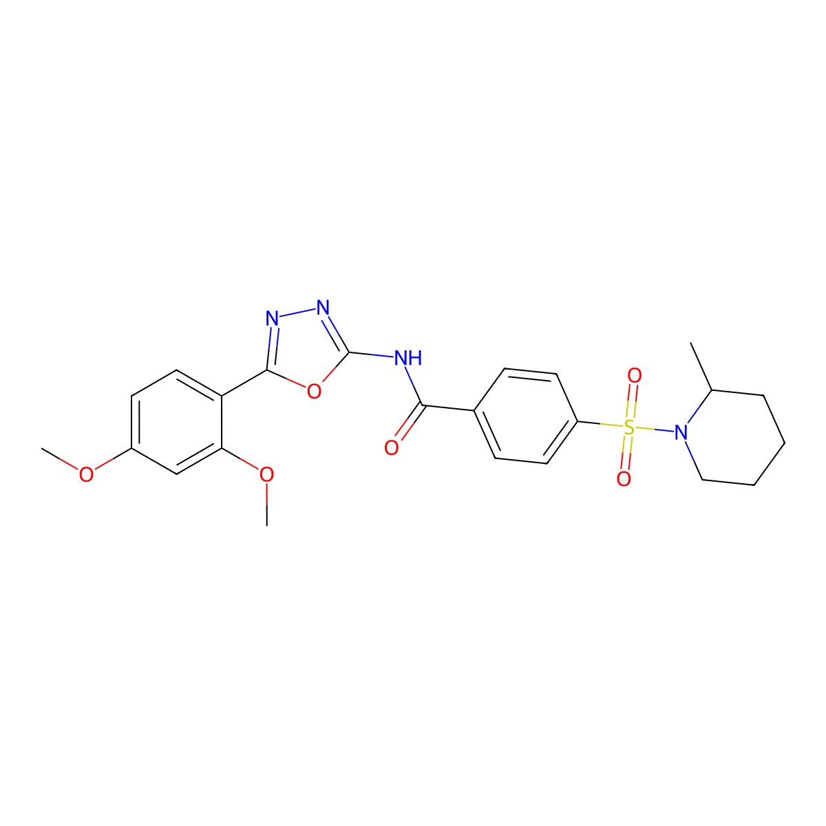 N-[5-(2,4-dimethoxyphenyl)-1,3,4-oxadiazol-2-yl]-4-(2-methylpiperidin-1-yl)sulfonylbenzamide molecular structure, CAS 533870-28-9