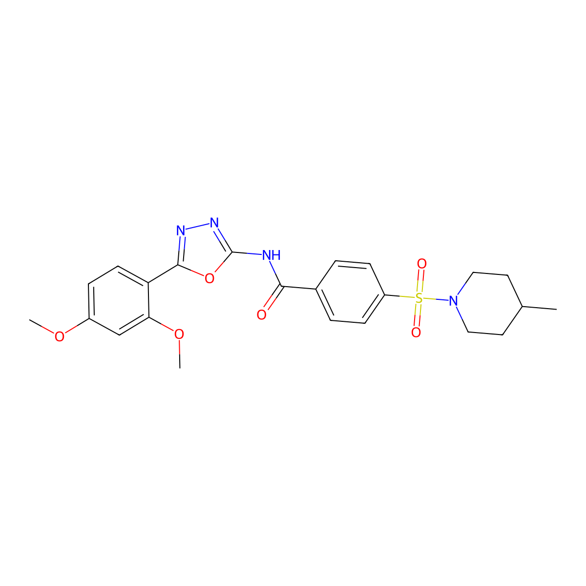 N-(5-(2,4-dimethoxyphenyl)-1,3,4-oxadiazol-2-yl)-4-((4-methylpiperidin-1-yl)sulfonyl)benzamide molecular structure, CAS 533870-29-0