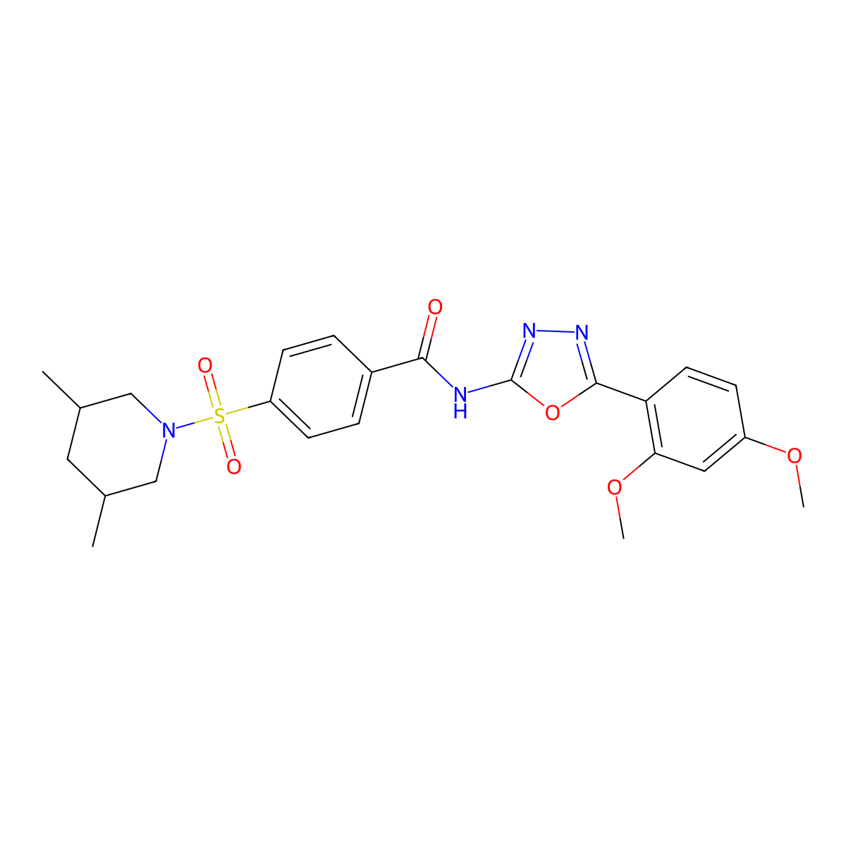 N-[5-(2,4-dimethoxyphenyl)-1,3,4-oxadiazol-2-yl]-4-[(3,5-dimethylpiperidin-1-yl)sulfonyl]benzamide molecular structure, CAS 533870-31-4