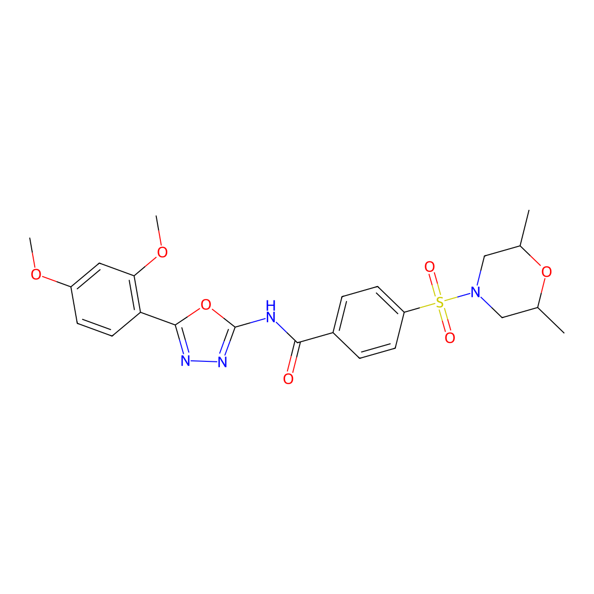 N-(5-(2,4-dimethoxyphenyl)-1,3,4-oxadiazol-2-yl)-4-((2,6-dimethylmorpholino)sulfonyl)benzamide molecular structure, CAS 533870-32-5