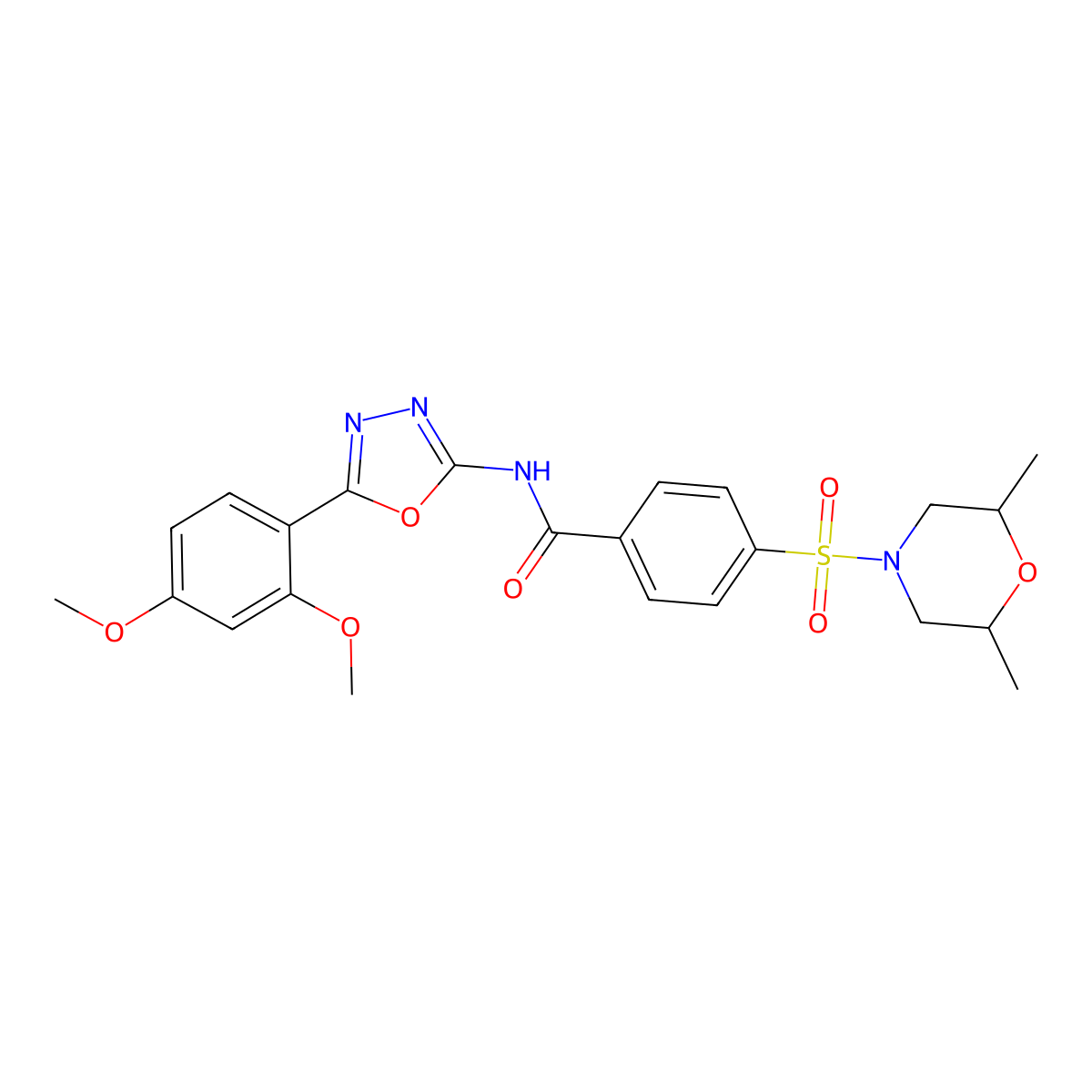 N-(5-(2,4-dimethoxyphenyl)-1,3,4-oxadiazol-2-yl)-4-((2,6-dimethylmorpholino)sulfonyl)benzamide molecular structure, CAS 533870-32-5