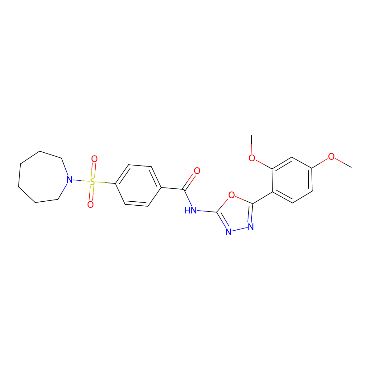 4-(azepan-1-ylsulfonyl)-N-(5-(2,4-dimethoxyphenyl)-1,3,4-oxadiazol-2-yl)benzamide molecular structure, CAS 533870-38-1