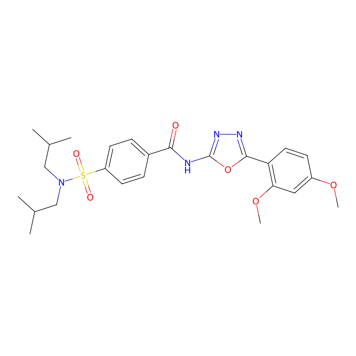 4-[bis(2-methylpropyl)sulfamoyl]-N-[5-(2,4-dimethoxyphenyl)-1,3,4-oxadiazol-2-yl]benzamide molecular structure, CAS 533870-40-5