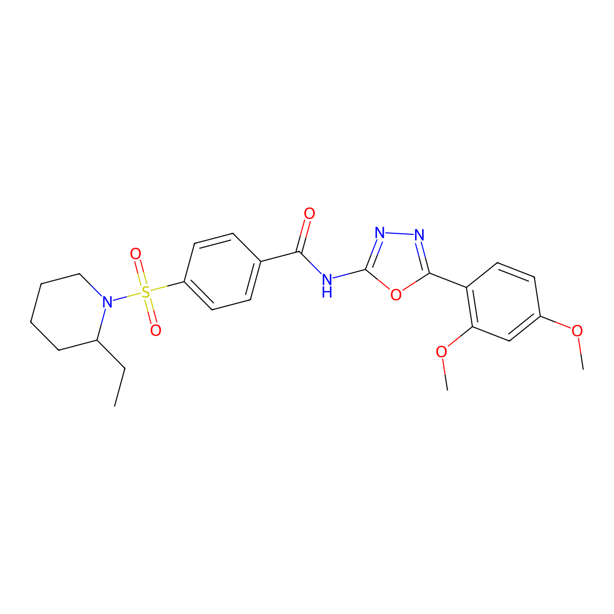 N-(5-(2,4-dimethoxyphenyl)-1,3,4-oxadiazol-2-yl)-4-((2-ethylpiperidin-1-yl)sulfonyl)benzamide molecular structure, CAS 533870-44-9