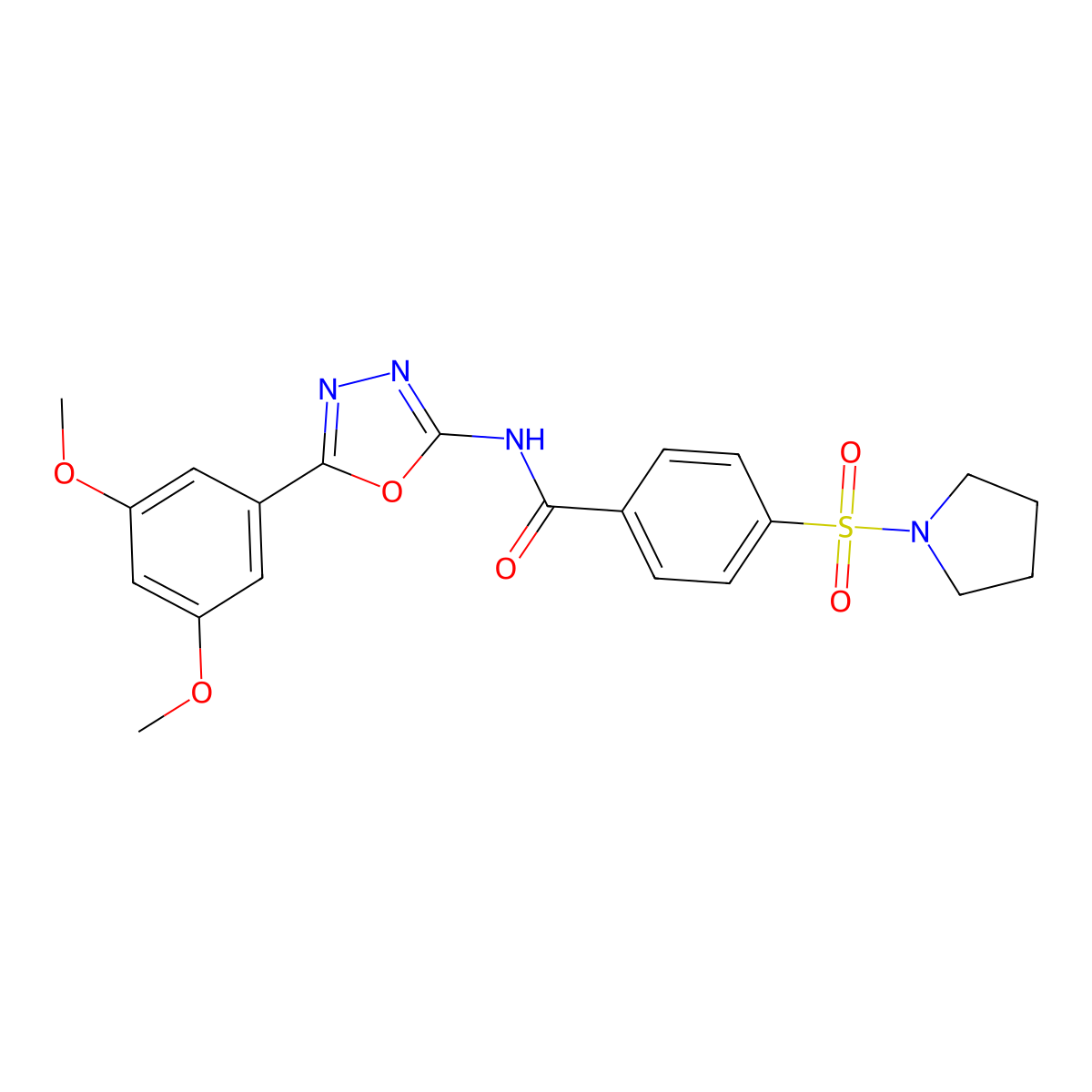 N-(5-(3,5-dimethoxyphenyl)-1,3,4-oxadiazol-2-yl)-4-(pyrrolidin-1-ylsulfonyl)benzamide molecular structure, CAS 533870-55-2