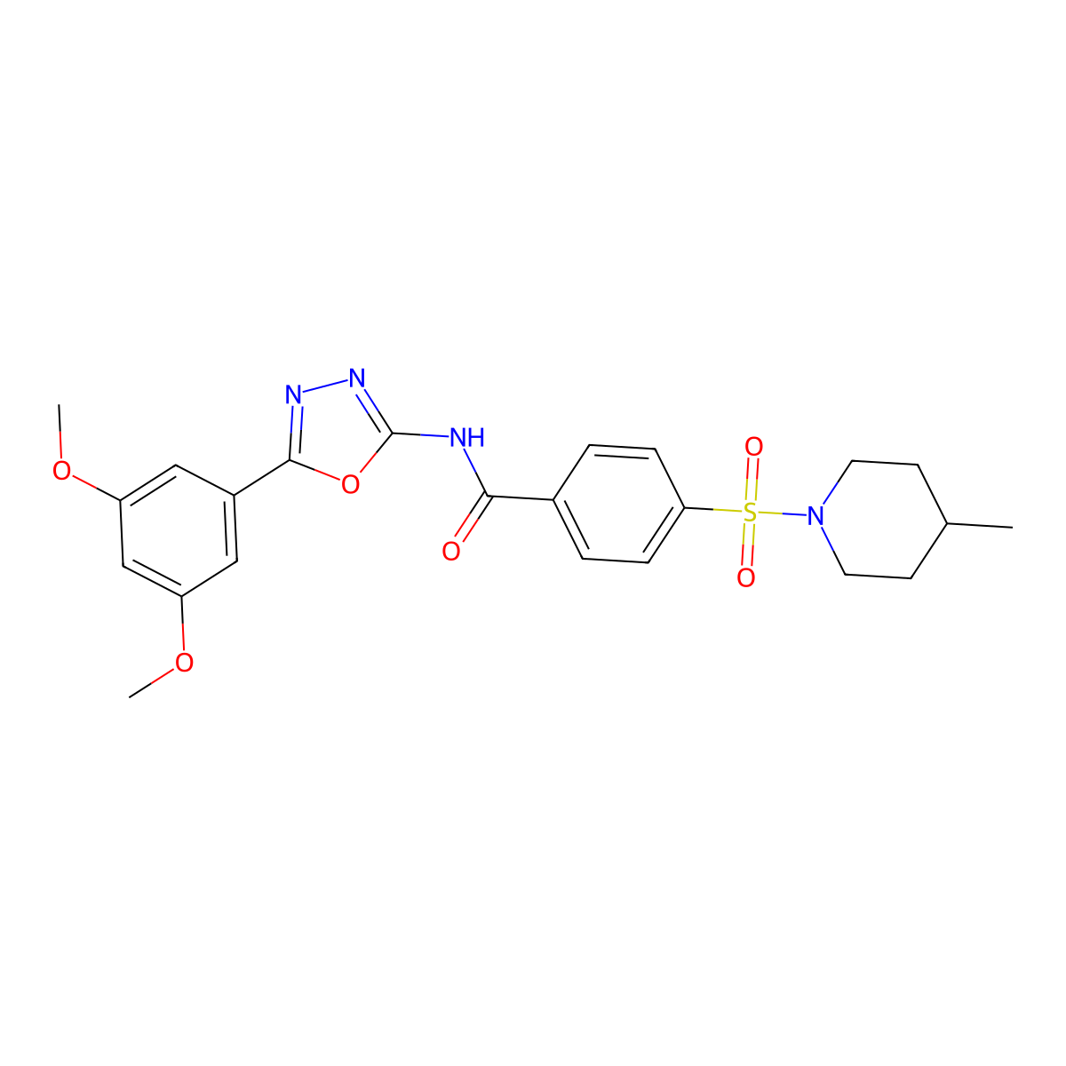 N-(5-(3,5-dimethoxyphenyl)-1,3,4-oxadiazol-2-yl)-4-((4-methylpiperidin-1-yl)sulfonyl)benzamide molecular structure, CAS 533870-59-6