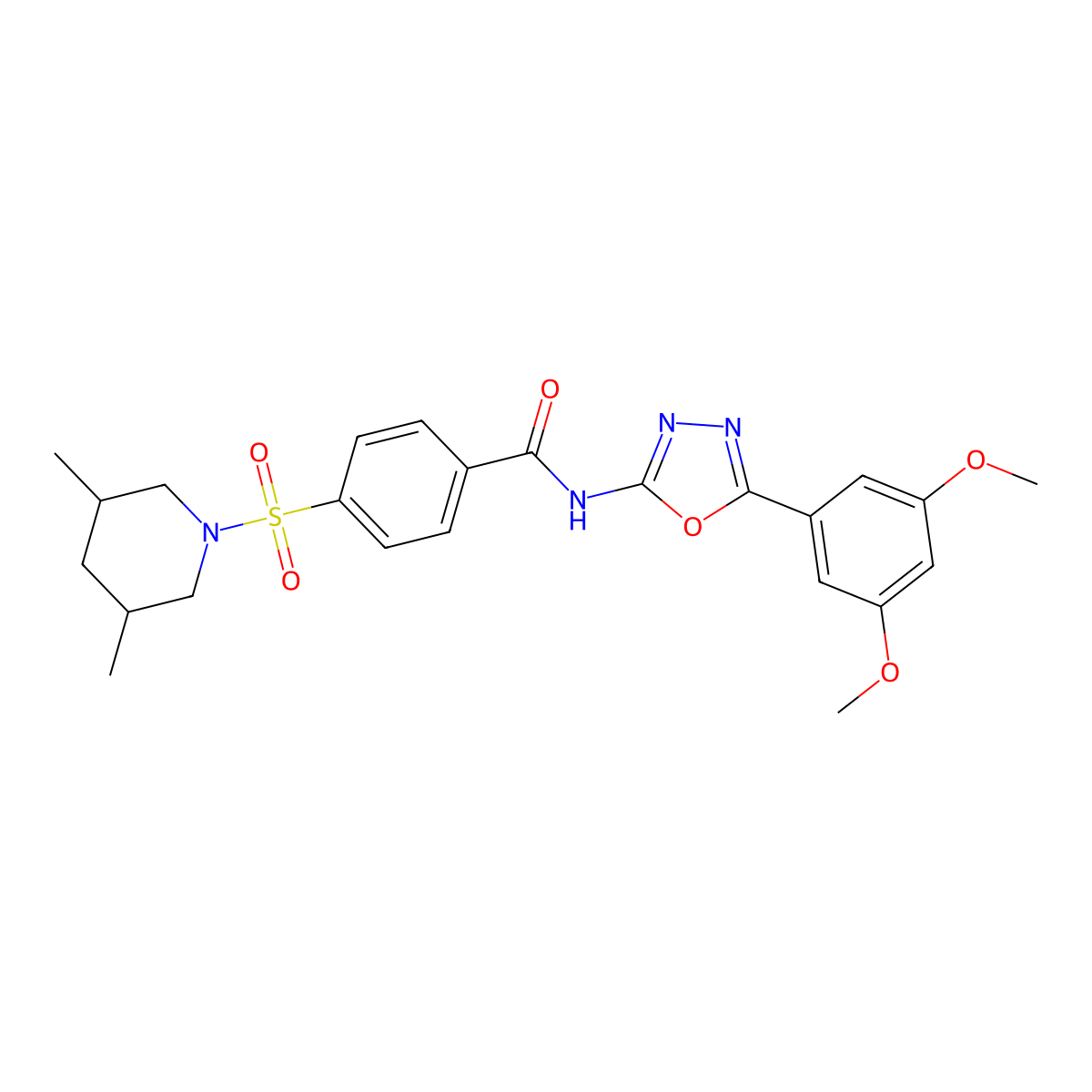 N-[5-(3,5-dimethoxyphenyl)-1,3,4-oxadiazol-2-yl]-4-[(3,5-dimethylpiperidin-1-yl)sulfonyl]benzamide molecular structure, CAS 533870-60-9