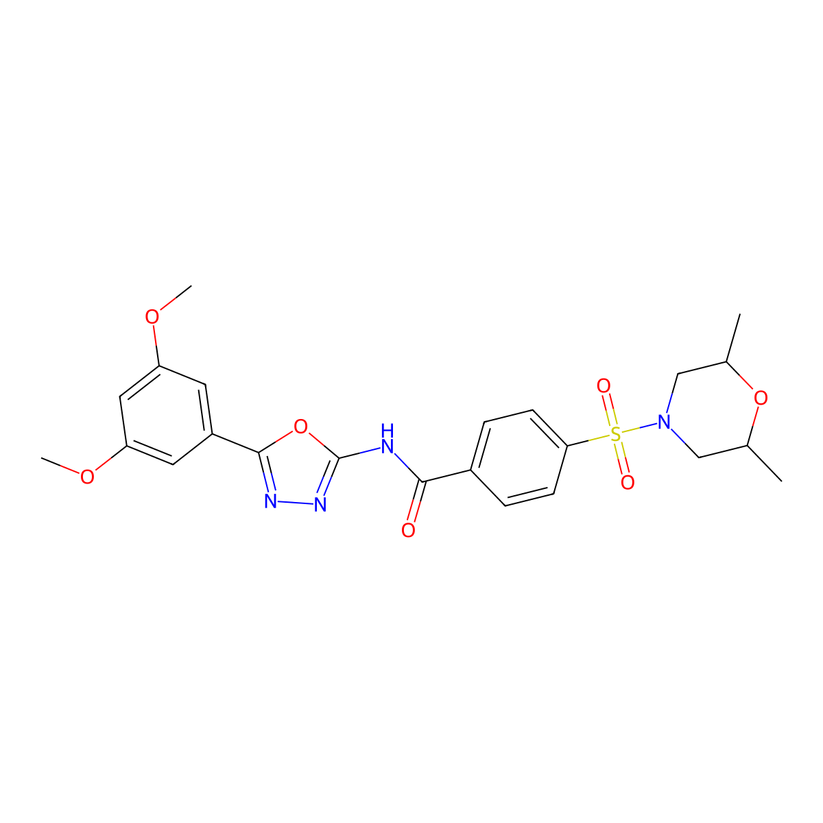 N-(5-(3,5-dimethoxyphenyl)-1,3,4-oxadiazol-2-yl)-4-((2,6-dimethylmorpholino)sulfonyl)benzamide molecular structure, CAS 533870-61-0