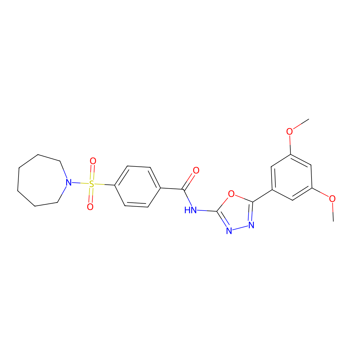 4-(azepan-1-ylsulfonyl)-N-(5-(3,5-dimethoxyphenyl)-1,3,4-oxadiazol-2-yl)benzamide molecular structure, CAS 533870-66-5