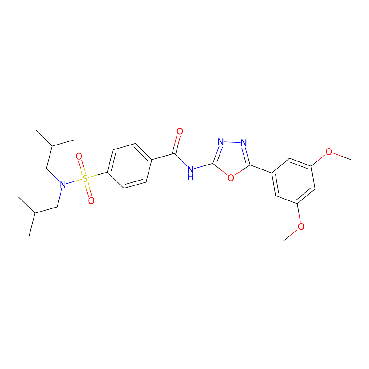 4-[bis(2-methylpropyl)sulfamoyl]-N-[5-(3,5-dimethoxyphenyl)-1,3,4-oxadiazol-2-yl]benzamide molecular structure, CAS 533870-69-8