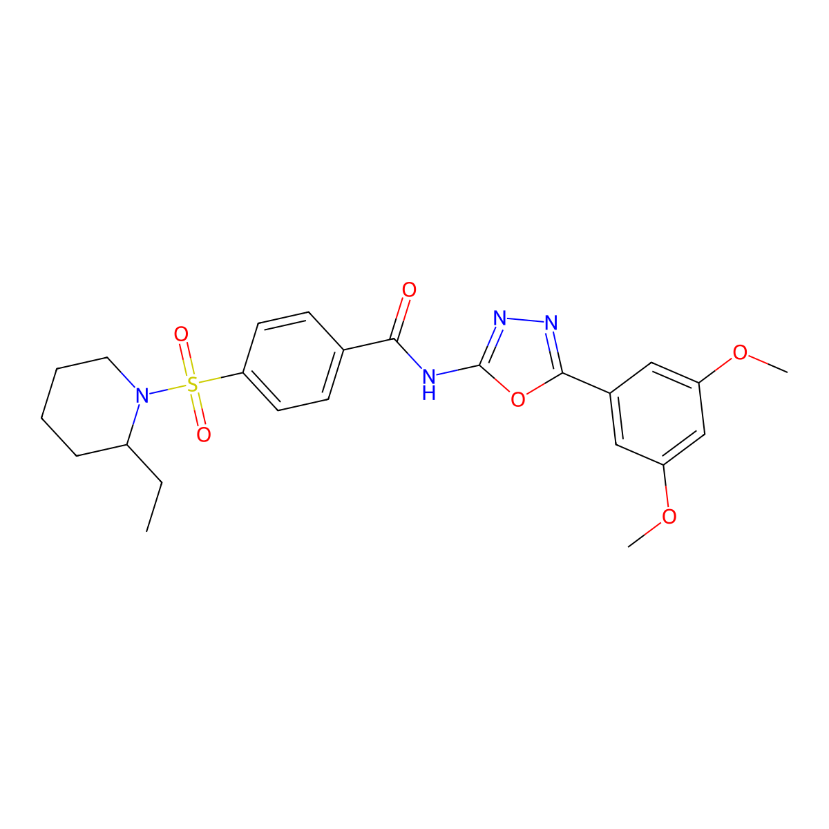 N-(5-(3,5-dimethoxyphenyl)-1,3,4-oxadiazol-2-yl)-4-((2-ethylpiperidin-1-yl)sulfonyl)benzamide molecular structure, CAS 533870-74-5