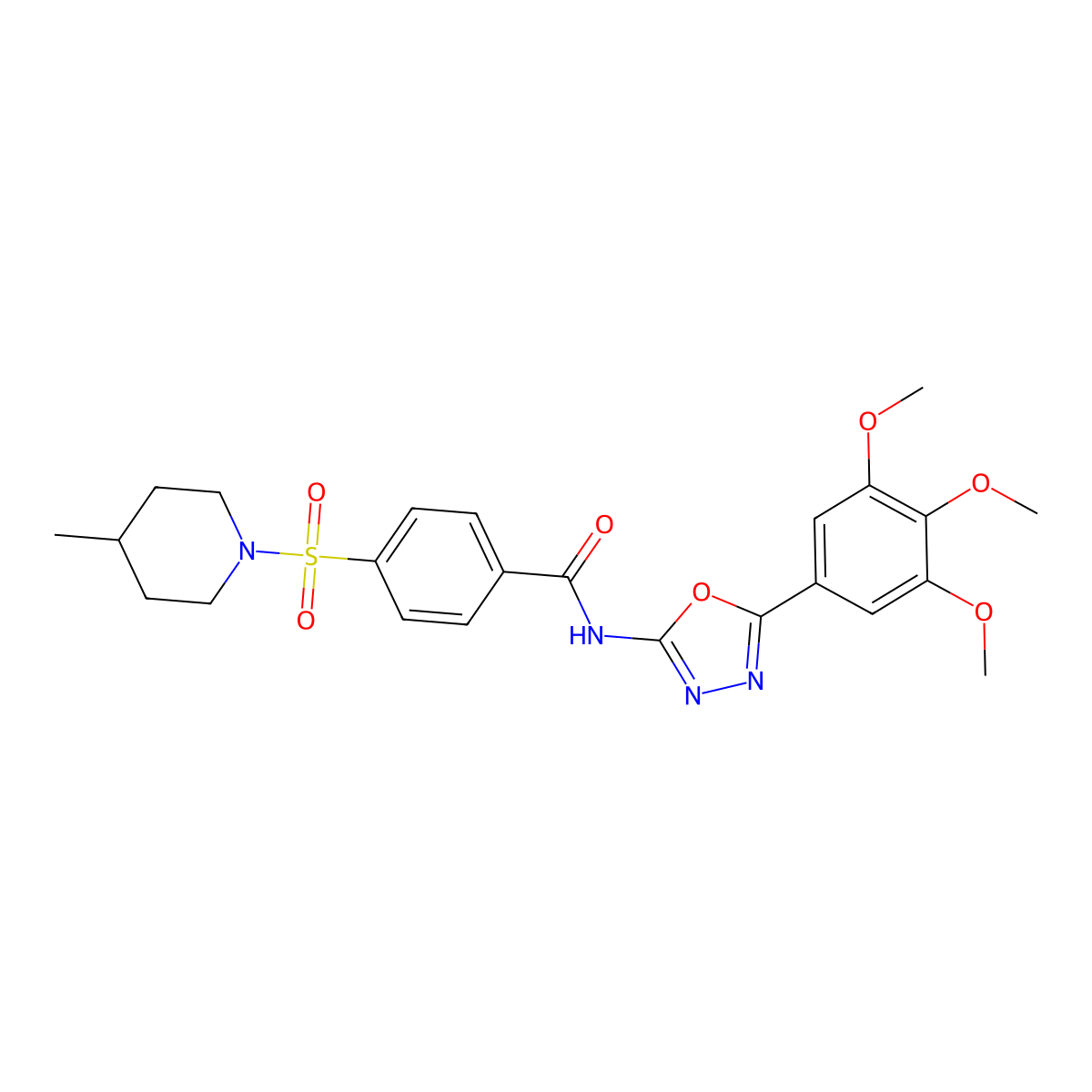 4-[(4-methylpiperidin-1-yl)sulfonyl]-N-[5-(3,4,5-trimethoxyphenyl)-1,3,4-oxadiazol-2-yl]benzamide molecular structure, CAS 533871-40-8