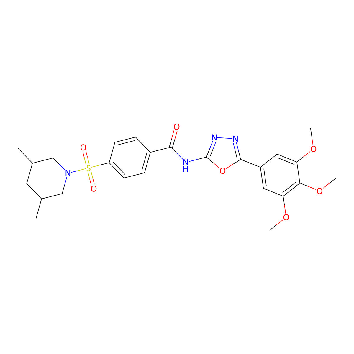 4-((3,5-dimethylpiperidin-1-yl)sulfonyl)-N-(5-(3,4,5-trimethoxyphenyl)-1,3,4-oxadiazol-2-yl)benzamide molecular structure, CAS 533871-41-9