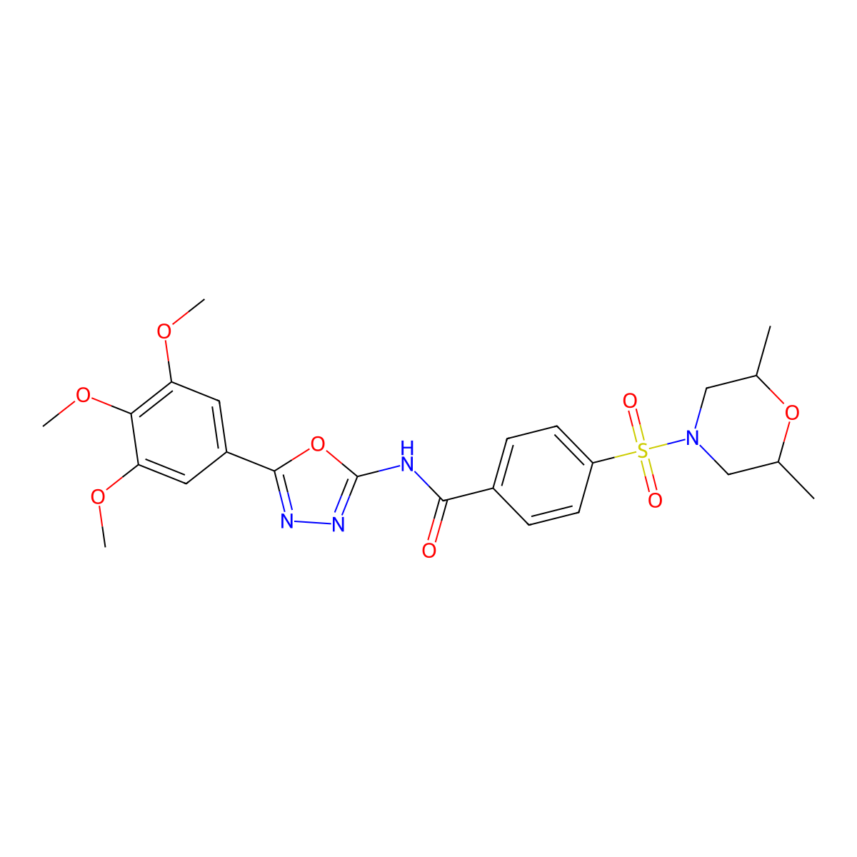 4-((2,6-dimethylmorpholino)sulfonyl)-N-(5-(3,4,5-trimethoxyphenyl)-1,3,4-oxadiazol-2-yl)benzamide molecular structure, CAS 533871-42-0