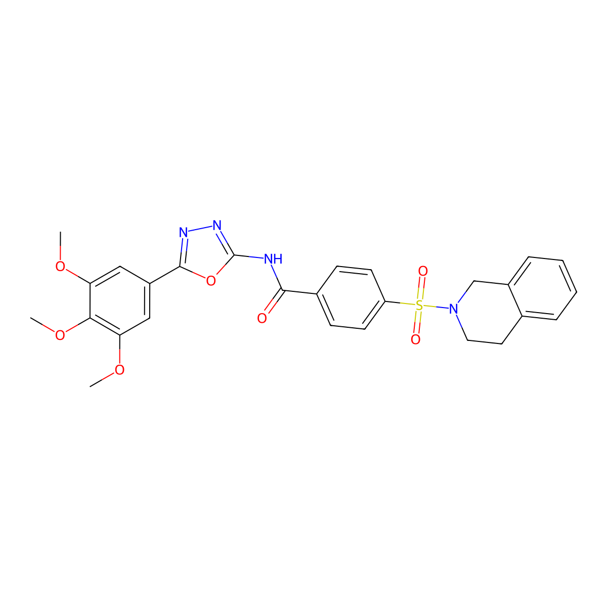4-((3,4-dihydroisoquinolin-2(1H)-yl)sulfonyl)-N-(5-(3,4,5-trimethoxyphenyl)-1,3,4-oxadiazol-2-yl)benzamide molecular structure, CAS 533871-46-4
