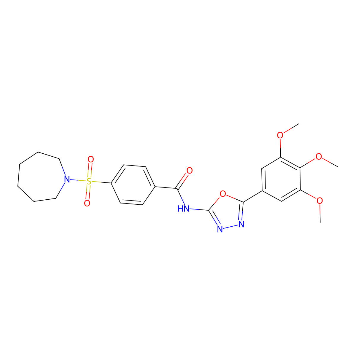 4-(azepan-1-ylsulfonyl)-N-(5-(3,4,5-trimethoxyphenyl)-1,3,4-oxadiazol-2-yl)benzamide molecular structure, CAS 533871-47-5