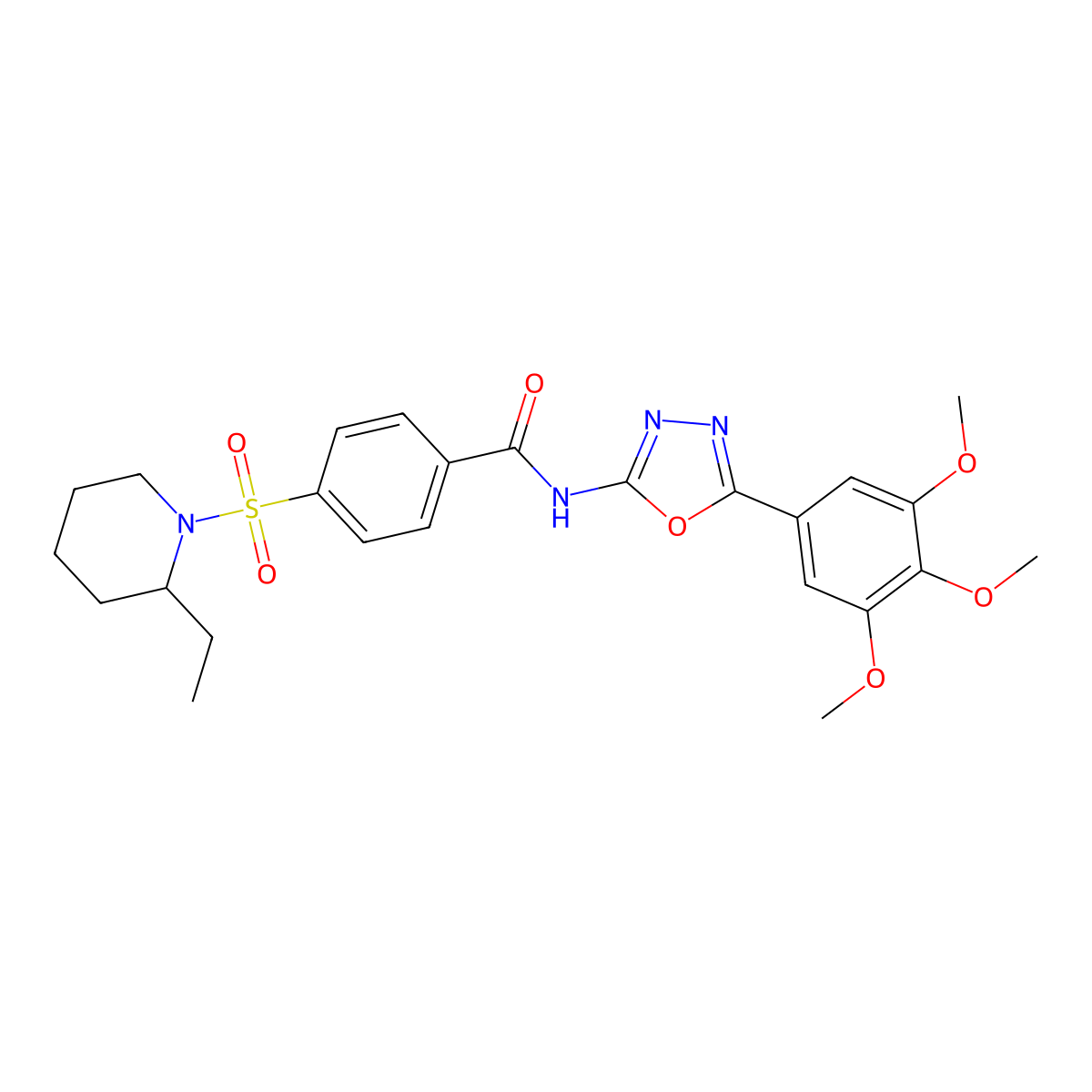4-[(2-ethylpiperidin-1-yl)sulfonyl]-N-[5-(3,4,5-trimethoxyphenyl)-1,3,4-oxadiazol-2-yl]benzamide molecular structure, CAS 533871-54-4