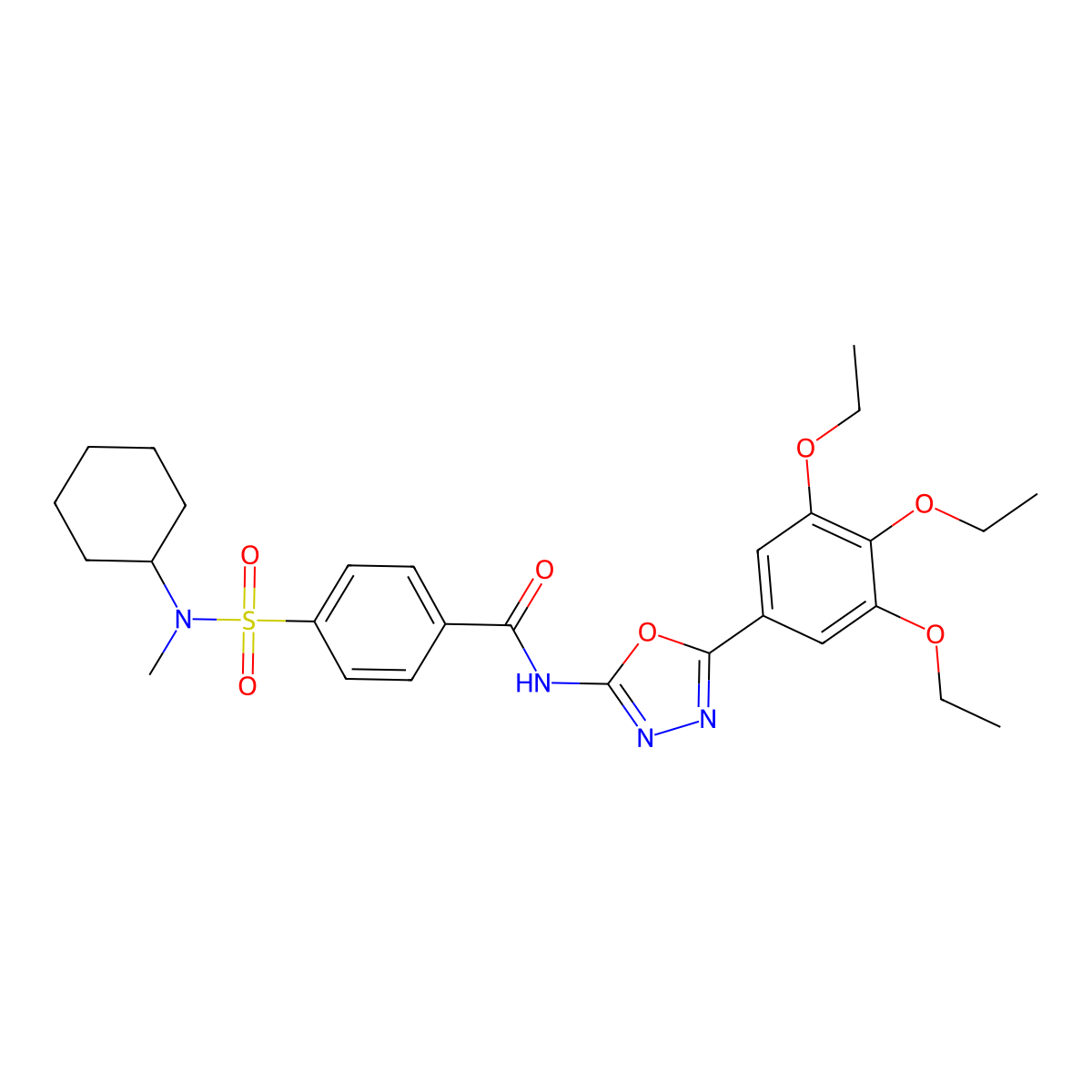 4-[cyclohexyl(methyl)sulfamoyl]-N-[5-(3,4,5-triethoxyphenyl)-1,3,4-oxadiazol-2-yl]benzamide molecular structure, CAS 533871-63-5