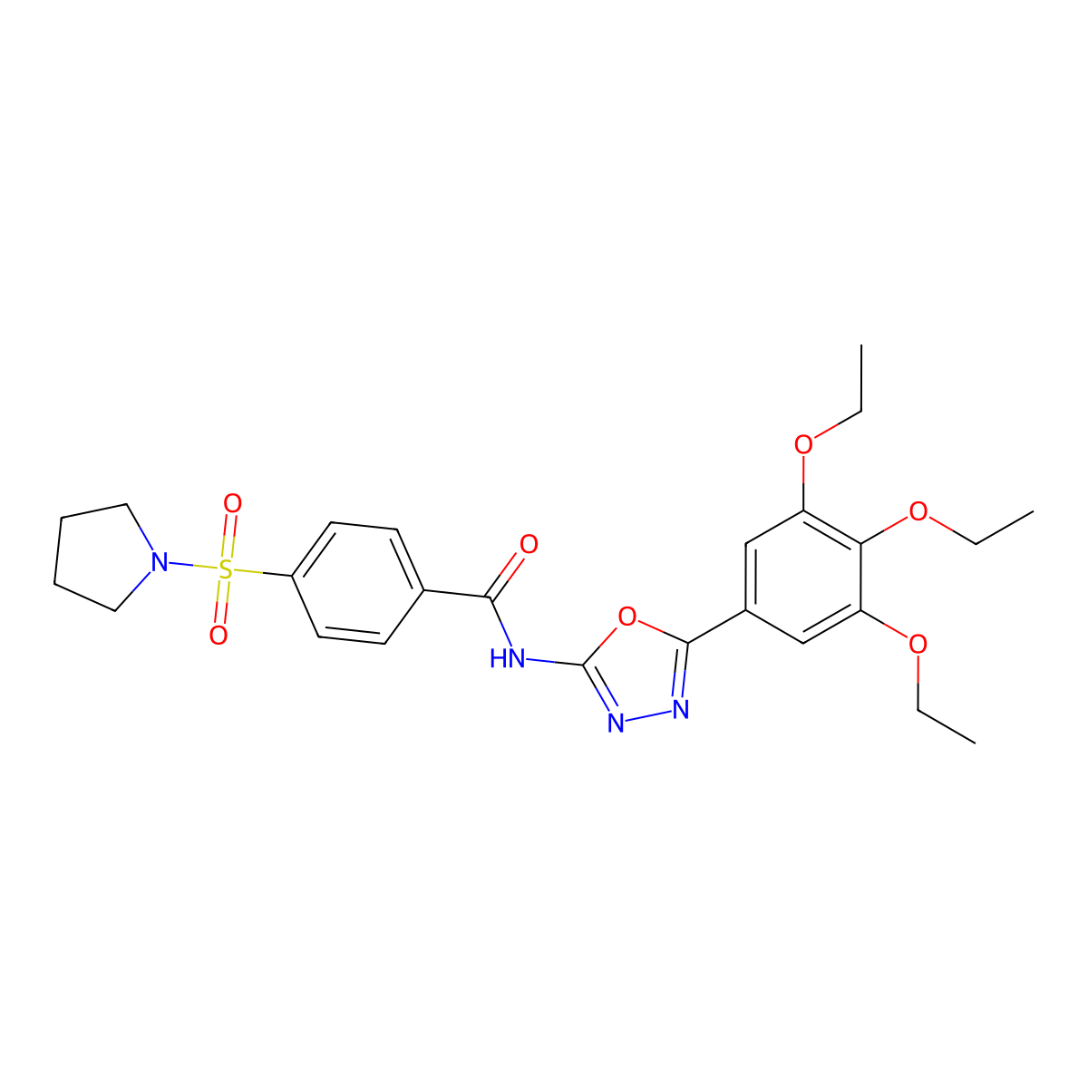 4-pyrrolidin-1-ylsulfonyl-N-[5-(3,4,5-triethoxyphenyl)-1,3,4-oxadiazol-2-yl]benzamide molecular structure, CAS 533871-66-8