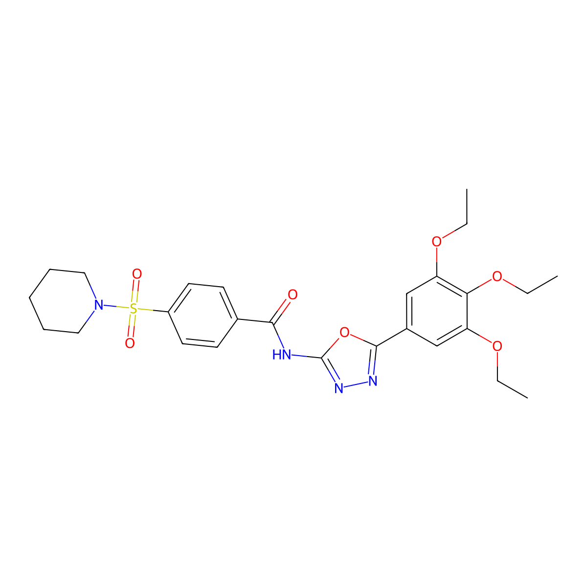 4-(piperidin-1-ylsulfonyl)-N-(5-(3,4,5-triethoxyphenyl)-1,3,4-oxadiazol-2-yl)benzamide molecular structure, CAS 533871-67-9