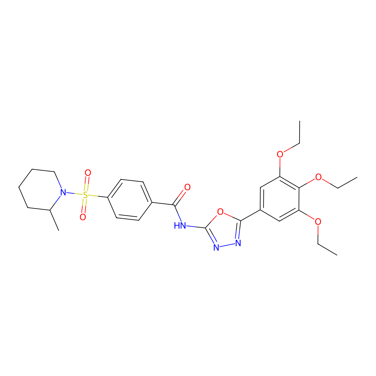 4-[(2-methylpiperidin-1-yl)sulfonyl]-N-[5-(3,4,5-triethoxyphenyl)-1,3,4-oxadiazol-2-yl]benzamide molecular structure, CAS 533871-68-0