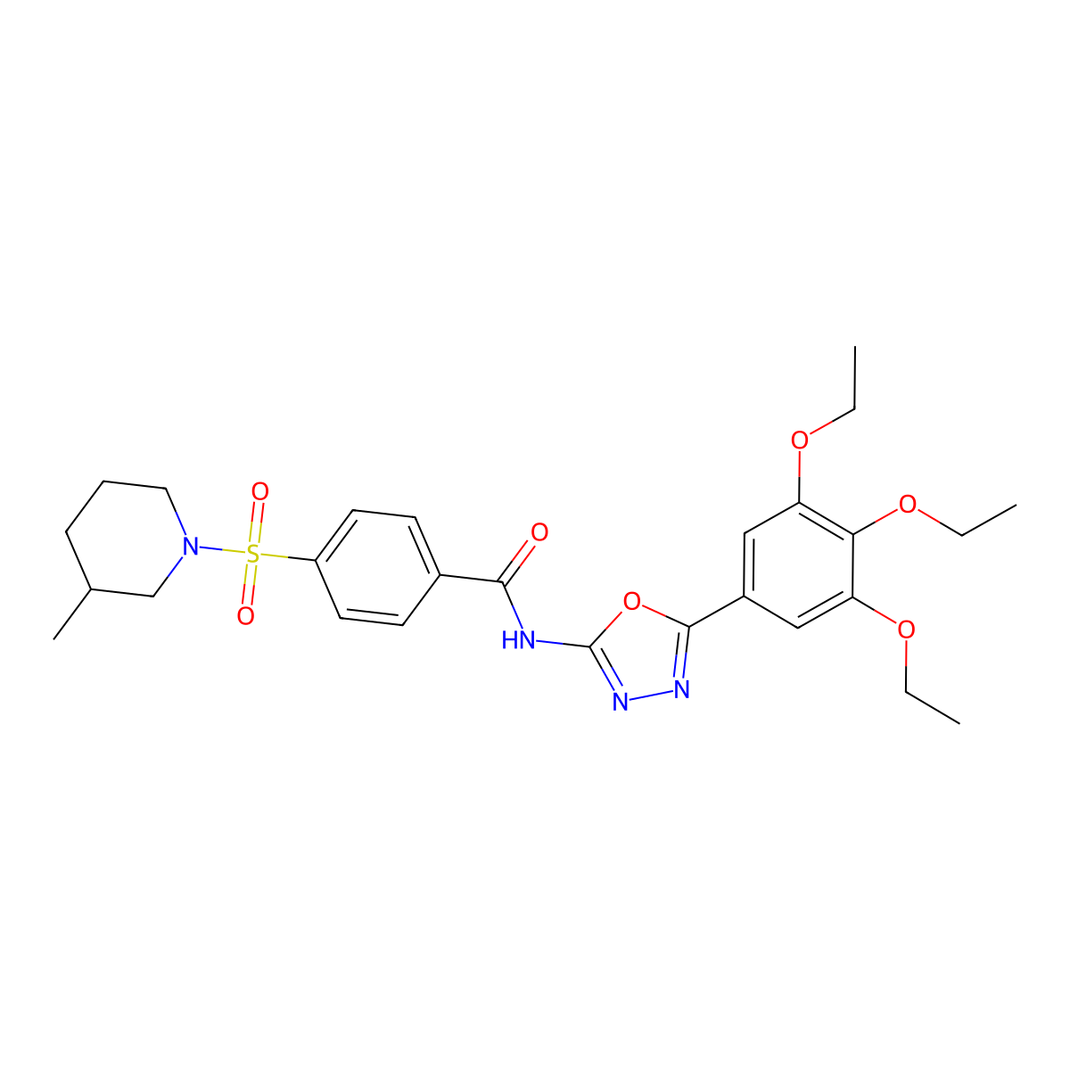 4-((3-methylpiperidin-1-yl)sulfonyl)-N-(5-(3,4,5-triethoxyphenyl)-1,3,4-oxadiazol-2-yl)benzamide molecular structure, CAS 533871-69-1