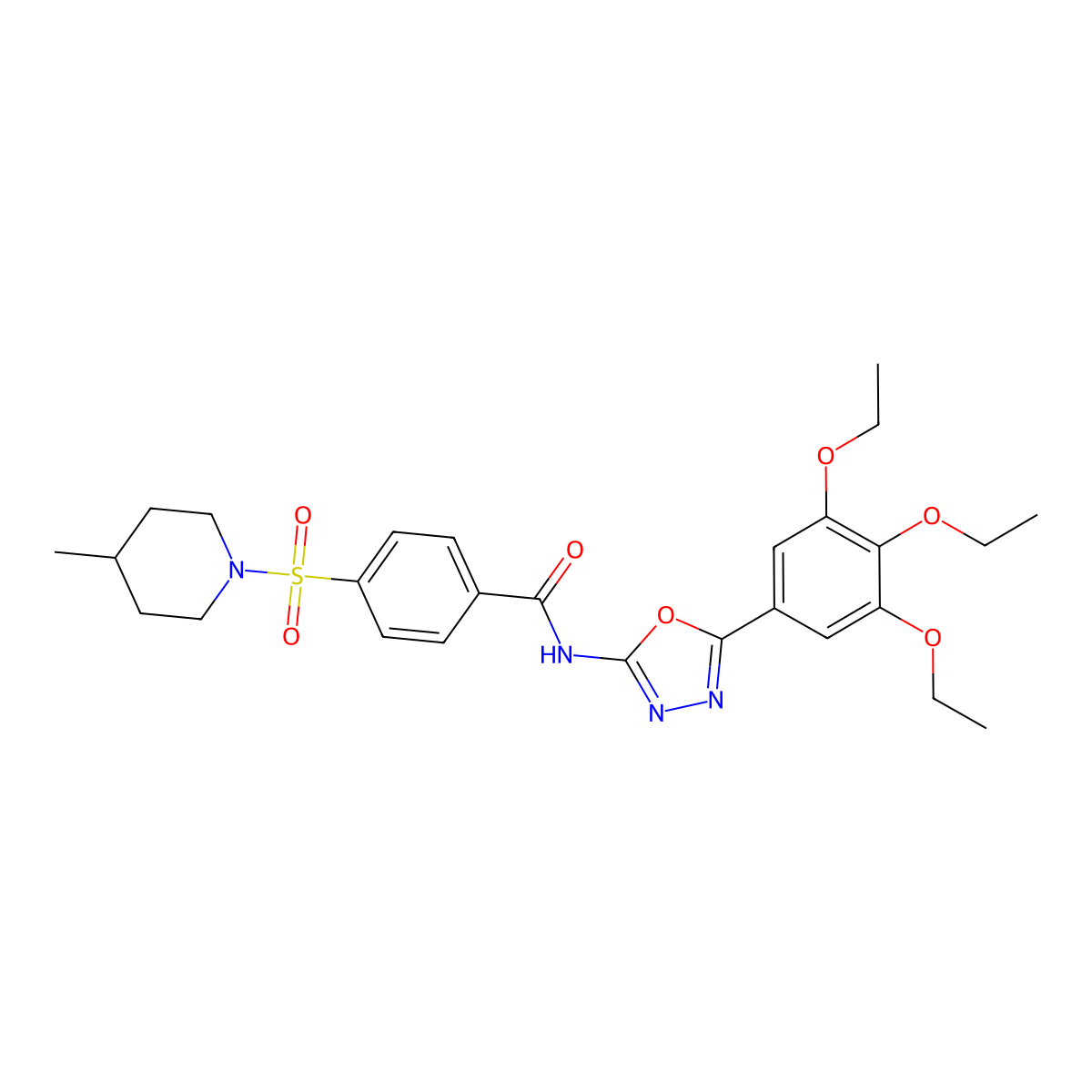4-[(4-methylpiperidin-1-yl)sulfonyl]-N-[5-(3,4,5-triethoxyphenyl)-1,3,4-oxadiazol-2-yl]benzamide molecular structure, CAS 533871-70-4
