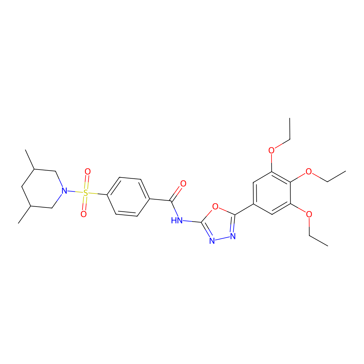 4-((3,5-dimethylpiperidin-1-yl)sulfonyl)-N-(5-(3,4,5-triethoxyphenyl)-1,3,4-oxadiazol-2-yl)benzamide molecular structure, CAS 533871-71-5