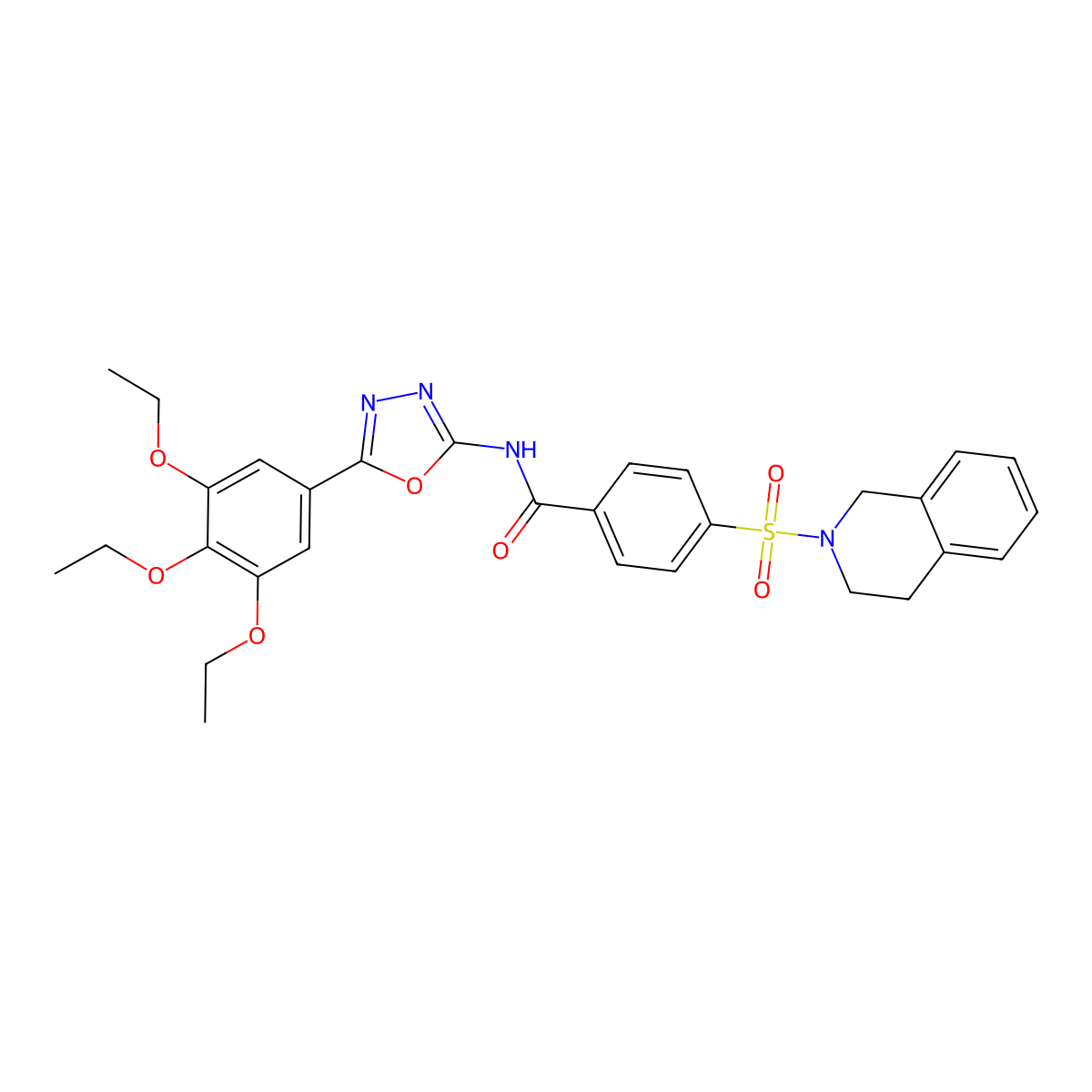 4-((3,4-dihydroisoquinolin-2(1H)-yl)sulfonyl)-N-(5-(3,4,5-triethoxyphenyl)-1,3,4-oxadiazol-2-yl)benzamide molecular structure, CAS 533871-76-0