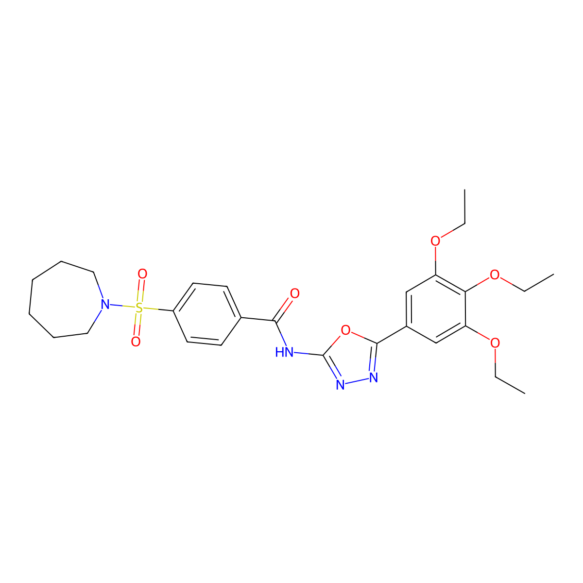 4-(azepan-1-ylsulfonyl)-N-[5-(3,4,5-triethoxyphenyl)-1,3,4-oxadiazol-2-yl]benzamide molecular structure, CAS 533871-77-1