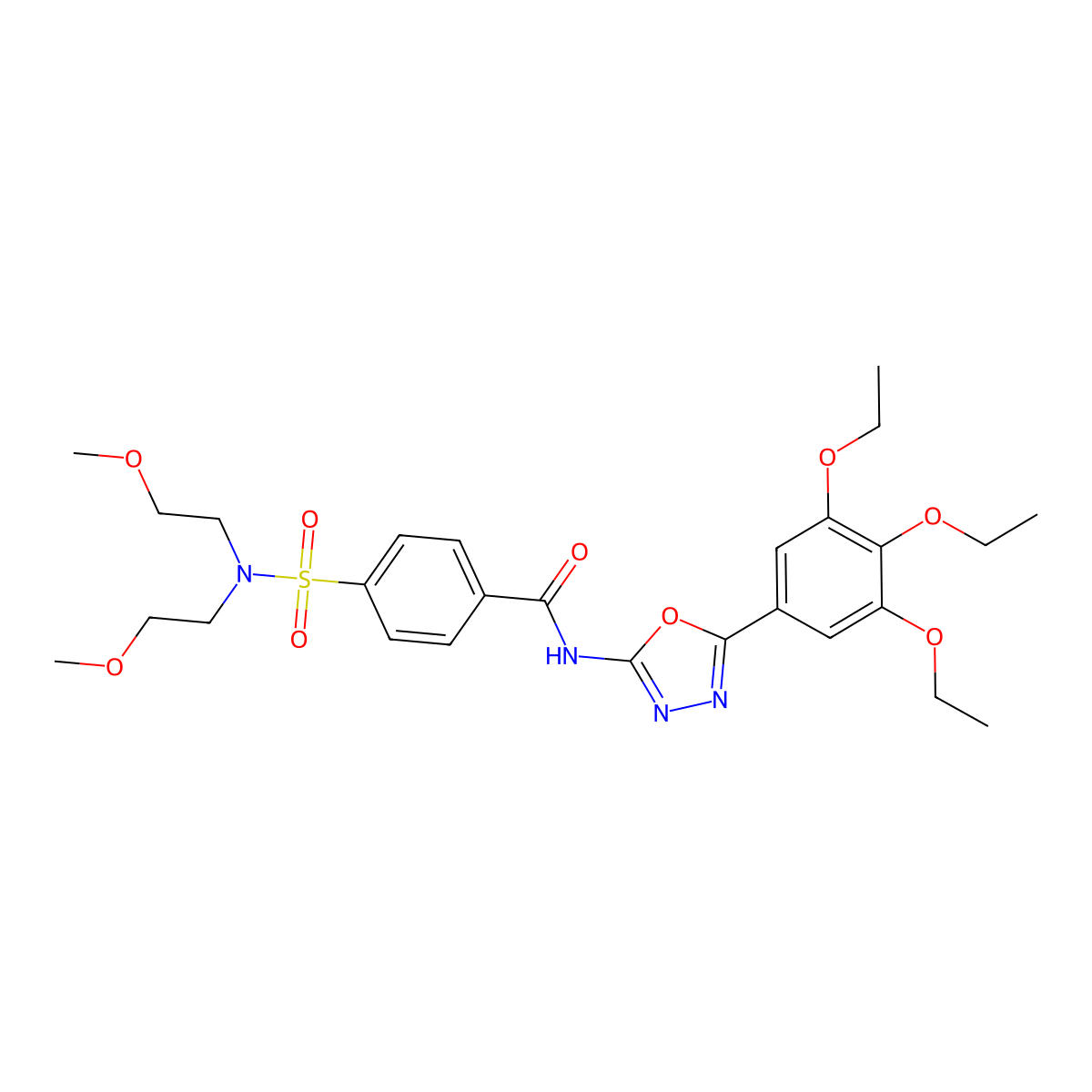 4-[bis(2-methoxyethyl)sulfamoyl]-N-[5-(3,4,5-triethoxyphenyl)-1,3,4-oxadiazol-2-yl]benzamide molecular structure, CAS 533871-78-2