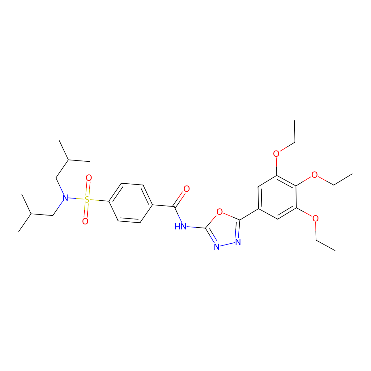 4-[bis(2-methylpropyl)sulfamoyl]-N-[5-(3,4,5-triethoxyphenyl)-1,3,4-oxadiazol-2-yl]benzamide molecular structure, CAS 533871-81-7