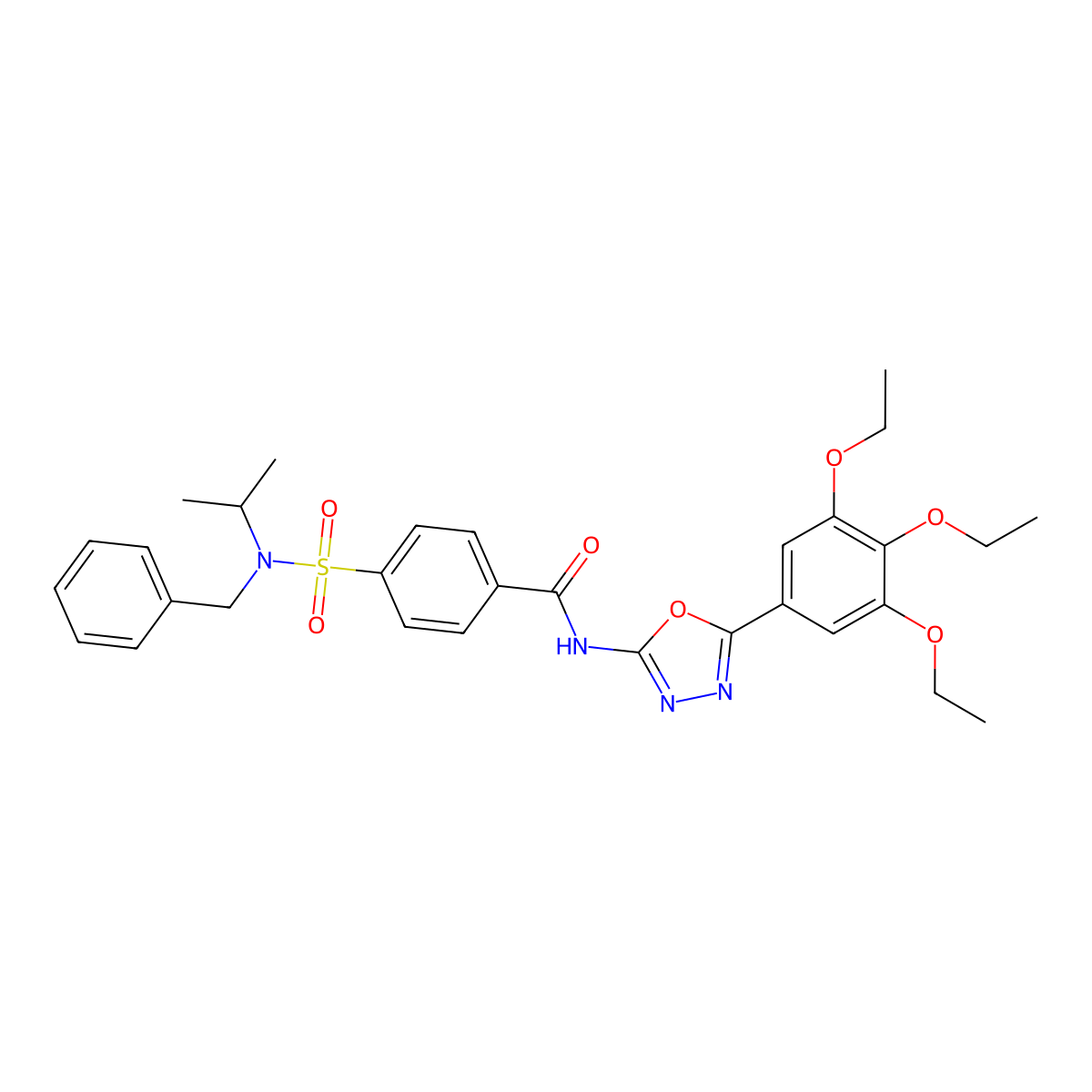 4-[benzyl(propan-2-yl)sulfamoyl]-N-[5-(3,4,5-triethoxyphenyl)-1,3,4-oxadiazol-2-yl]benzamide molecular structure, CAS 533871-84-0