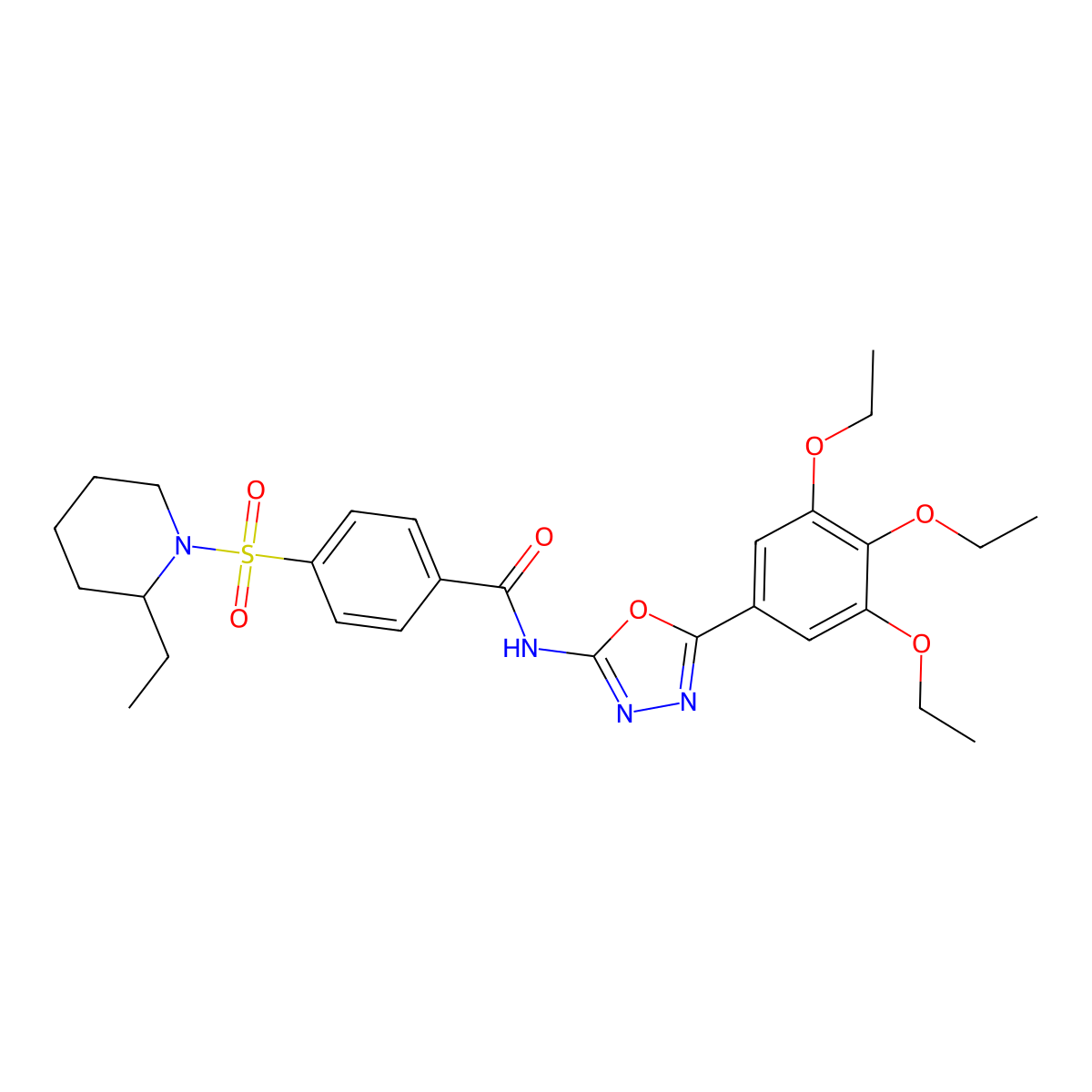 4-[(2-ethylpiperidin-1-yl)sulfonyl]-N-[5-(3,4,5-triethoxyphenyl)-1,3,4-oxadiazol-2-yl]benzamide molecular structure, CAS 533871-85-1