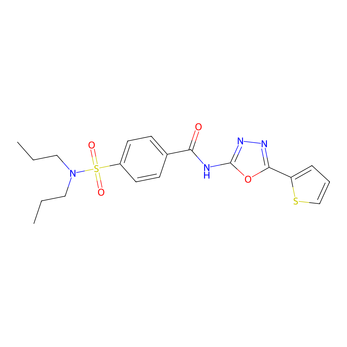 4-(dipropylsulfamoyl)-N-(5-thiophen-2-yl-1,3,4-oxadiazol-2-yl)benzamide molecular structure, CAS 533871-89-5
