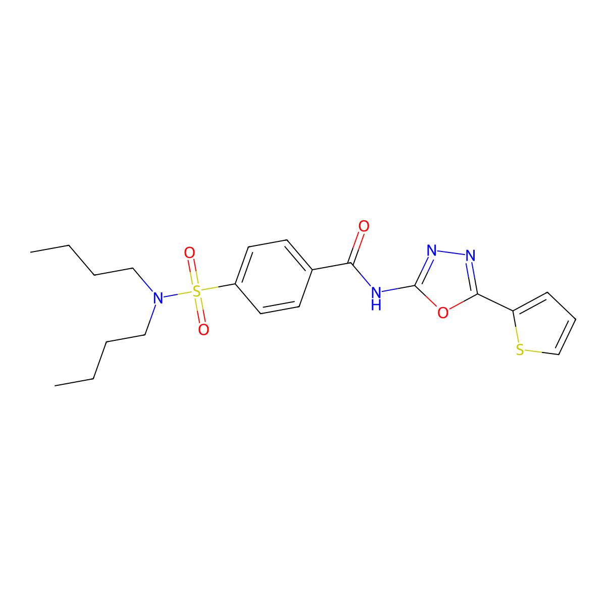 4-(N,N-dibutylsulfamoyl)-N-(5-(thiophen-2-yl)-1,3,4-oxadiazol-2-yl)benzamide molecular structure, CAS 533871-90-8