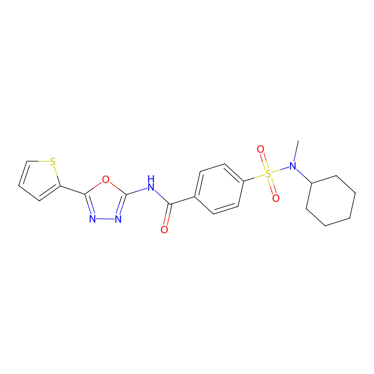 4-(N-cyclohexyl-N-methylsulfamoyl)-N-(5-(thiophen-2-yl)-1,3,4-oxadiazol-2-yl)benzamide molecular structure, CAS 533871-94-2