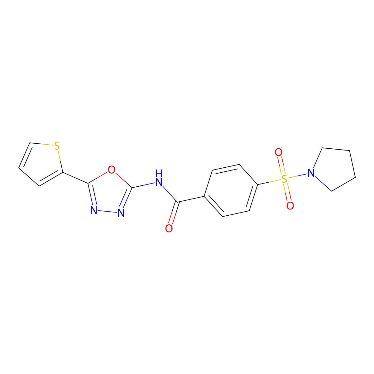 4-pyrrolidin-1-ylsulfonyl-N-(5-thiophen-2-yl-1,3,4-oxadiazol-2-yl)benzamide molecular structure, CAS 533871-97-5