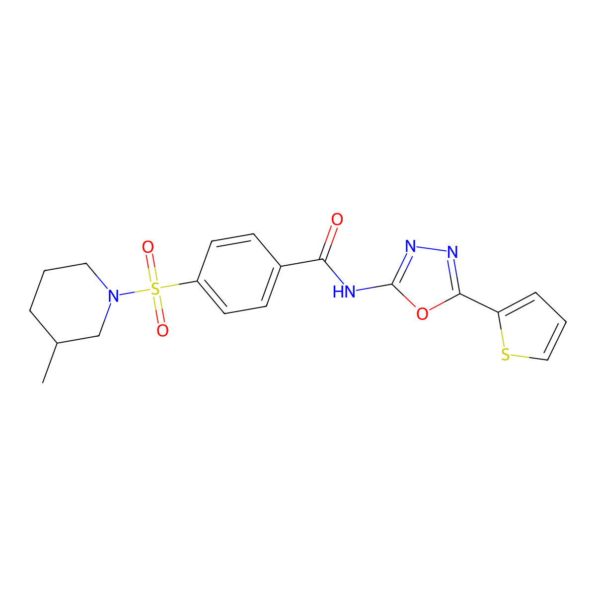 4-[(3-methylpiperidin-1-yl)sulfonyl]-N-[5-(thiophen-2-yl)-1,3,4-oxadiazol-2-yl]benzamide molecular structure, CAS 533872-00-3