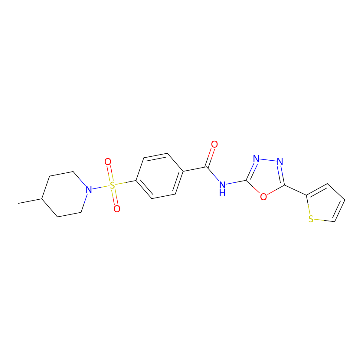 4-[(4-methylpiperidin-1-yl)sulfonyl]-N-[5-(thiophen-2-yl)-1,3,4-oxadiazol-2-yl]benzamide molecular structure, CAS 533872-01-4